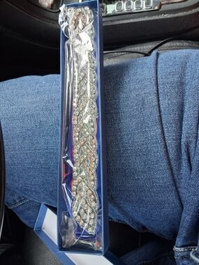 Crystal Encrusted Bridal Sash - Silver Tone Blue Ribbon